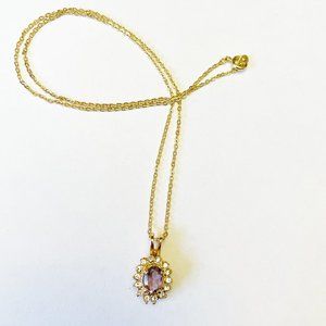 14 KT Gold GE Amethyst Gemstone Crystal Necklace CZ Elegant Evening